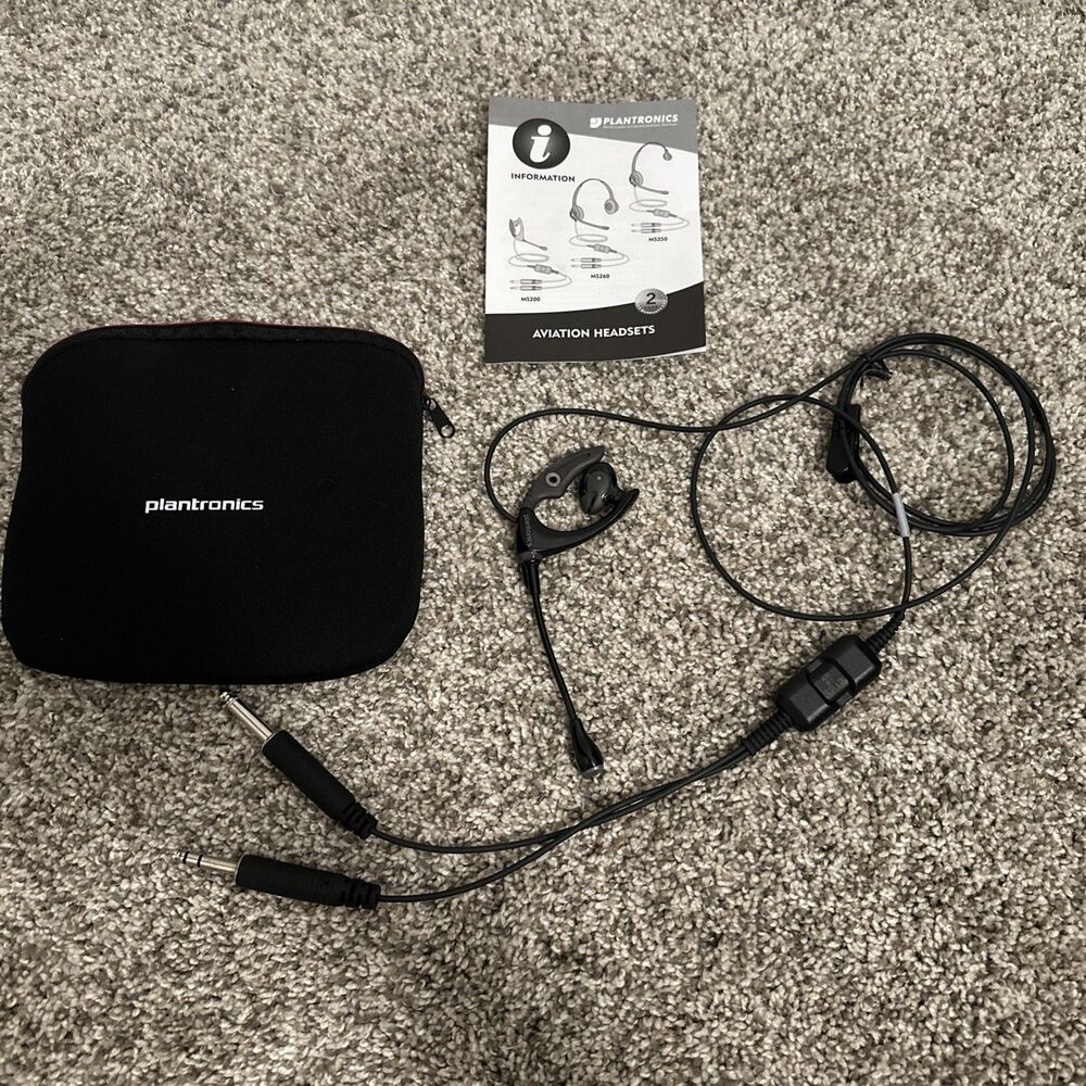 Plantronics MS200 Aviation Headset Black With Bag Cover